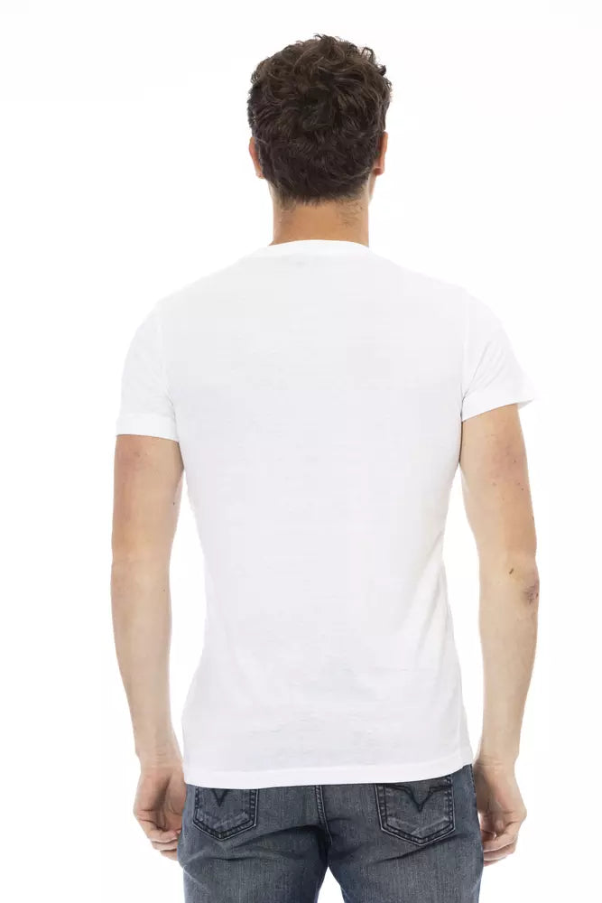 Trussardi Action Sleek White Printed Tee with Superior Comfort