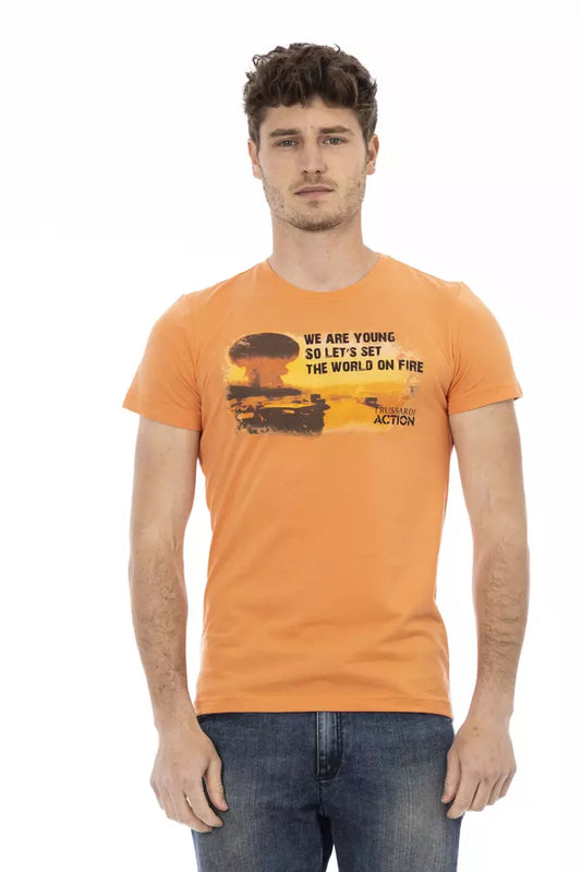 Trussardi Action Orange Cotton Blend Tee with Chic Front Print