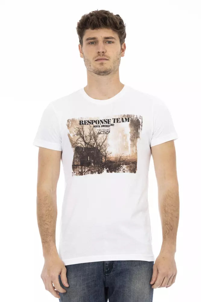 Trussardi Action Chic White Tee with Stylish Front Print