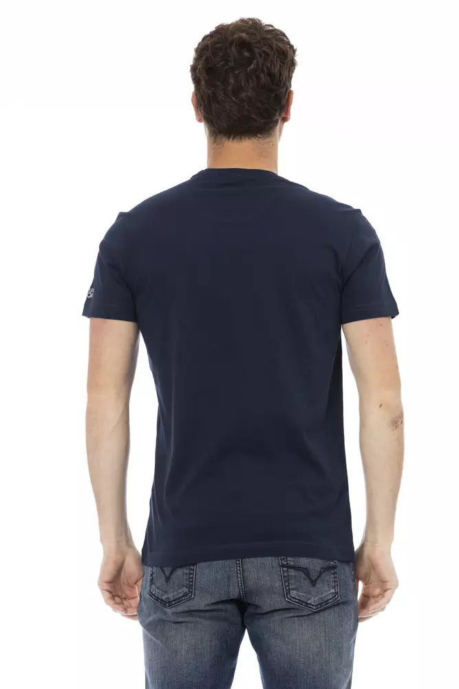 Trussardi Action Sleek Summer Blue Tee with Unique Front Print