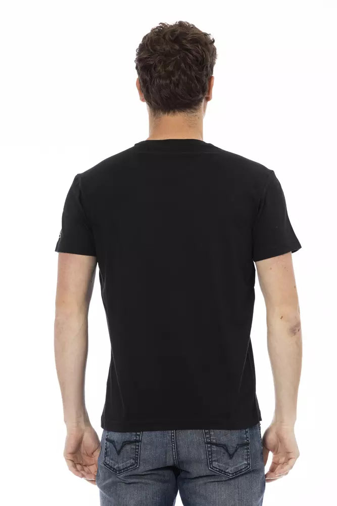 Trussardi Action Elegant Casual Black Tee with Unique Front Print