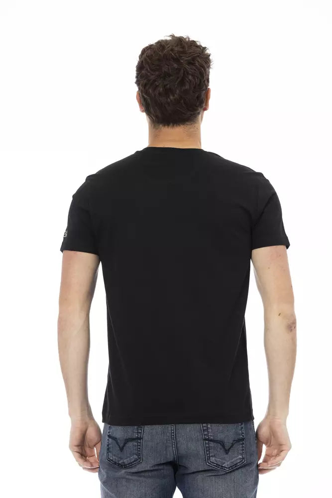 Trussardi Action Elegant Black Round Neck Tee with Unique Print