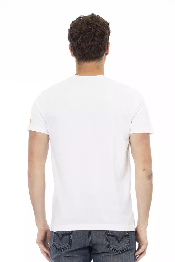 Trussardi Action Elevated Casual White Tee with Graphic Accent