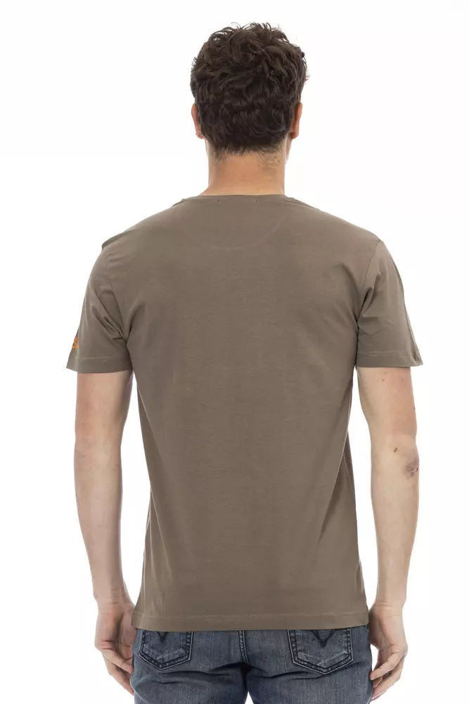 Trussardi Action Elegant Brown Tee with Chic Front Print