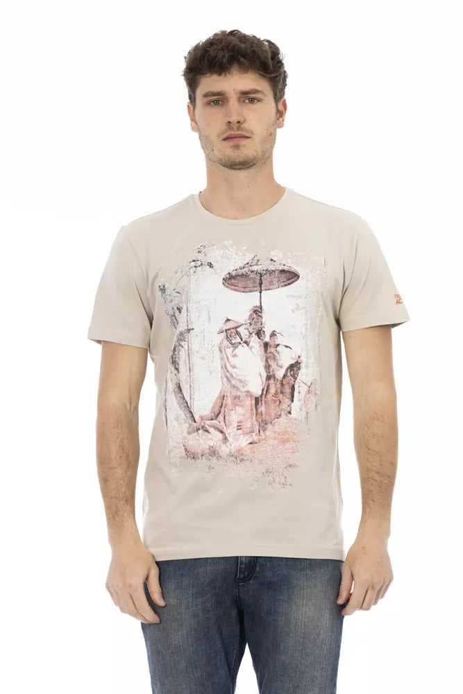 Trussardi Action Beige Short Sleeve Luxury Tee with Front Print