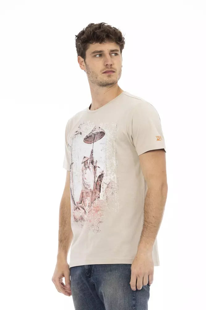 Trussardi Action Beige Short Sleeve Luxury Tee with Front Print