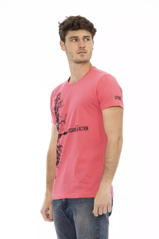 Trussardi Action Chic Pink Short Sleeve Tee with Unique Front Print