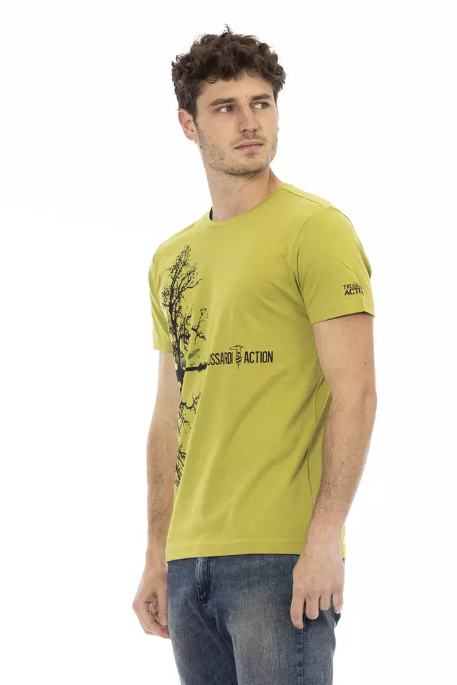 Trussardi Action Chic Green Short Sleeve Tee with Front Print