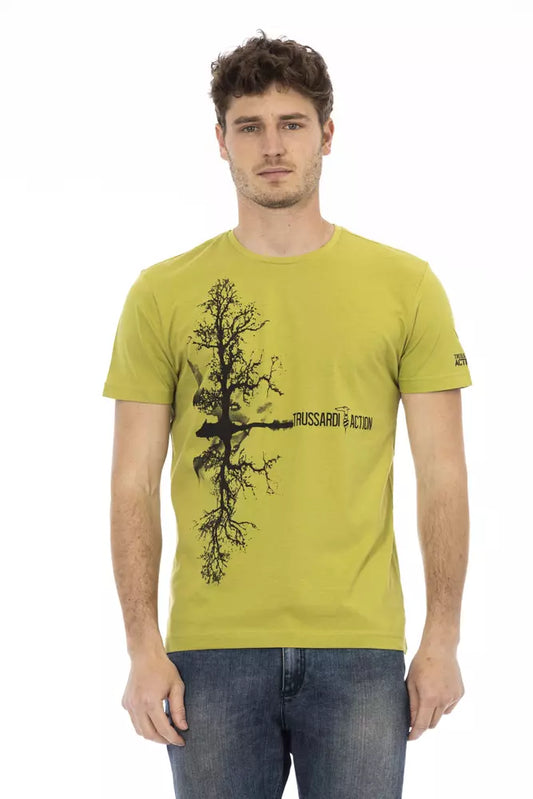 Trussardi Action Chic Green Short Sleeve Tee with Front Print