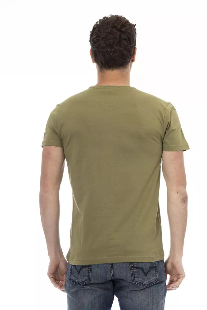 Trussardi Action Sleek Green Short Sleeve Tee with Chic Print