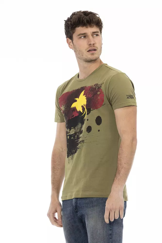 Trussardi Action Sleek Green Short Sleeve Tee with Chic Print