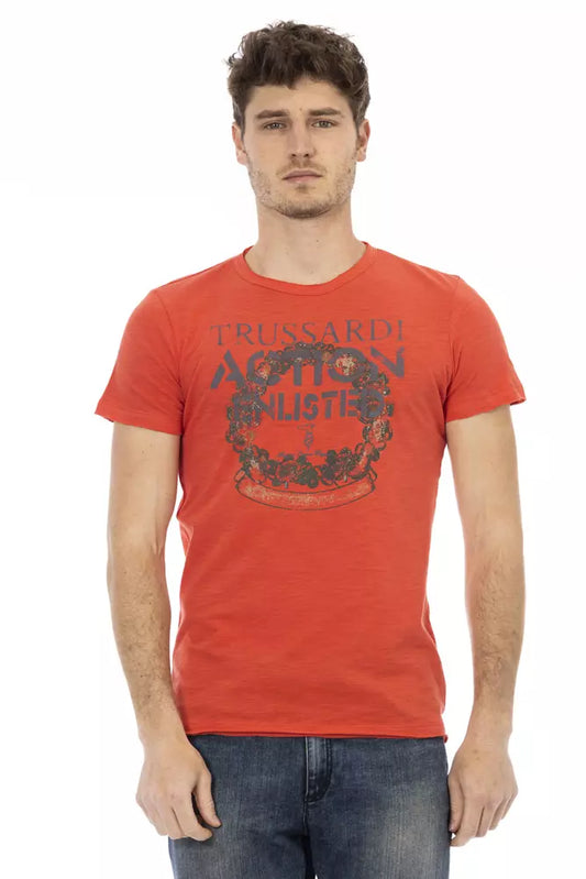 Trussardi Action Sleek Red Round Neck Tee with Front Print