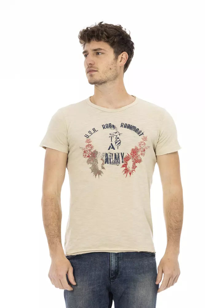 Trussardi Action Beige Short Sleeve Cotton Blend T-Shirt