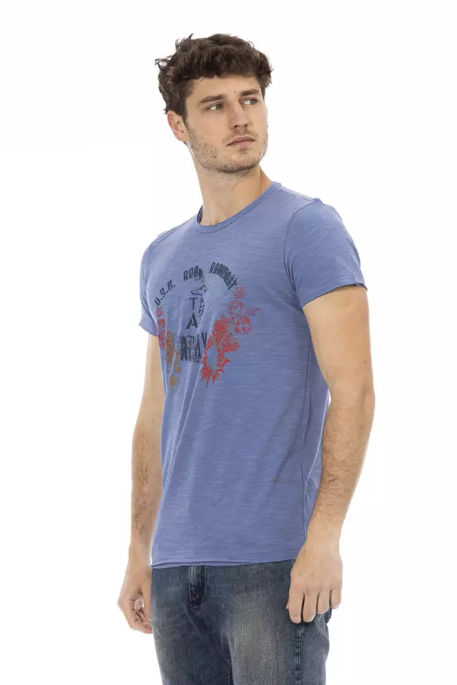 Trussardi Action Chic Blue Short Sleeve Cotton-Blend Tee