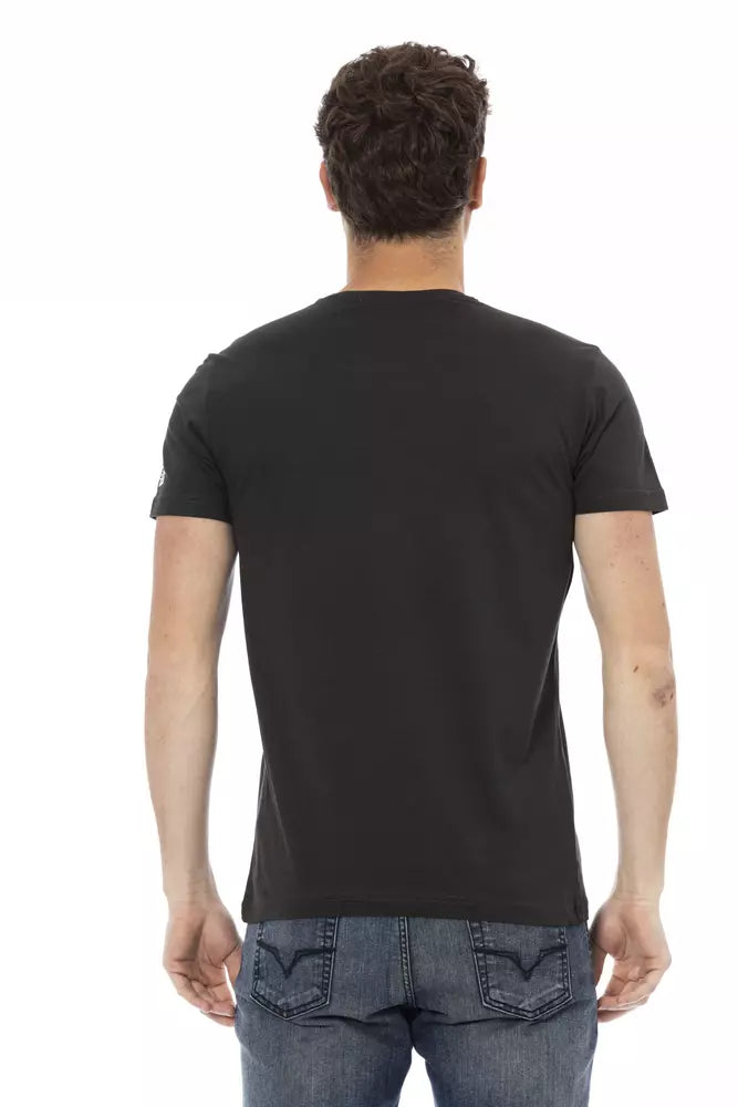 Trussardi Action Sleek Black Print Tee - Casual Elegance Redefined