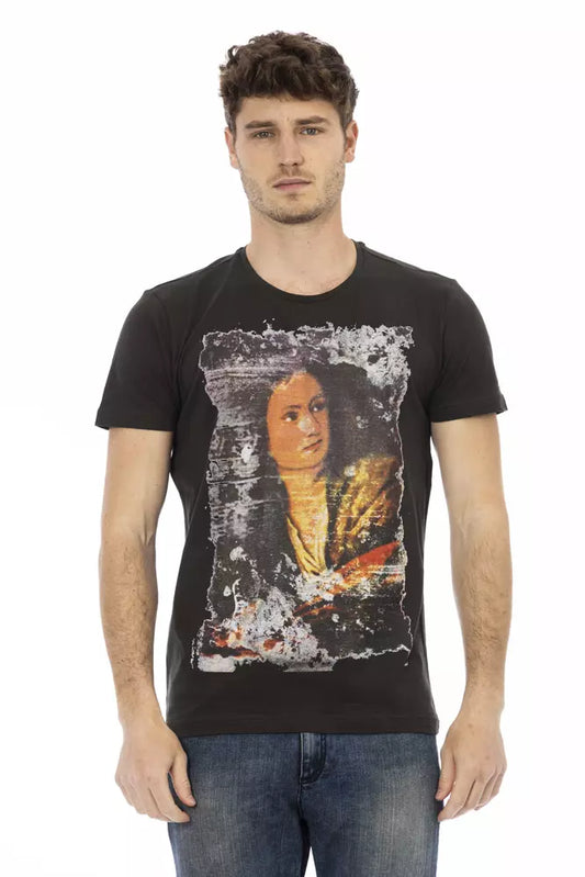 Trussardi Action Sleek Black Print Tee - Casual Elegance Redefined