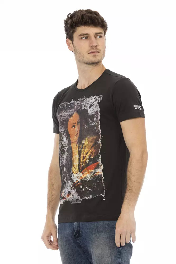 Trussardi Action Sleek Black Print Tee - Casual Elegance Redefined