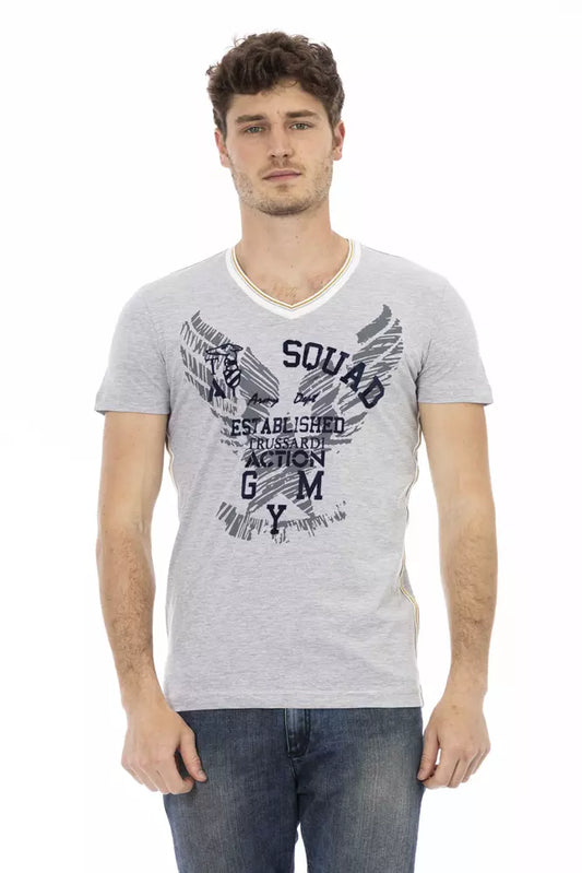 Trussardi Action Elegant V-Neck Tee with Chic Front Print