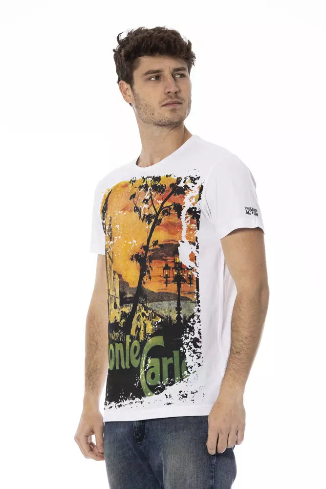 Trussardi Action Elevated Casual White Tee with Graphic Print