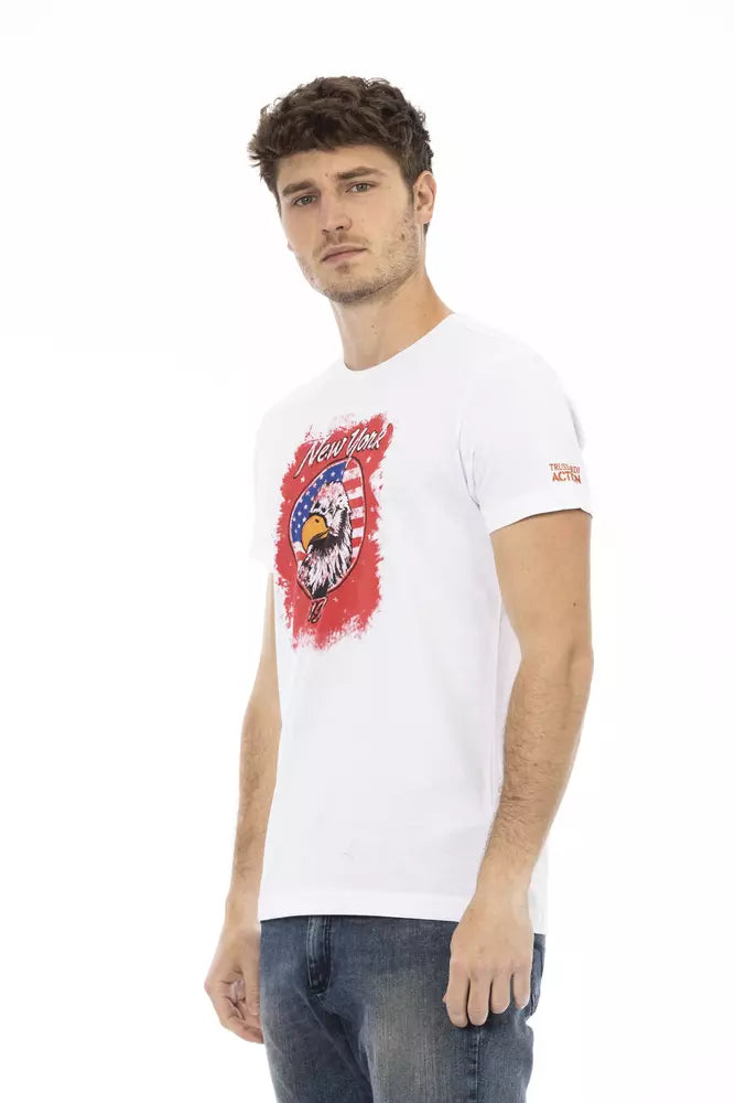 Trussardi Action Elegant White Short Sleeve Tee with Front Print