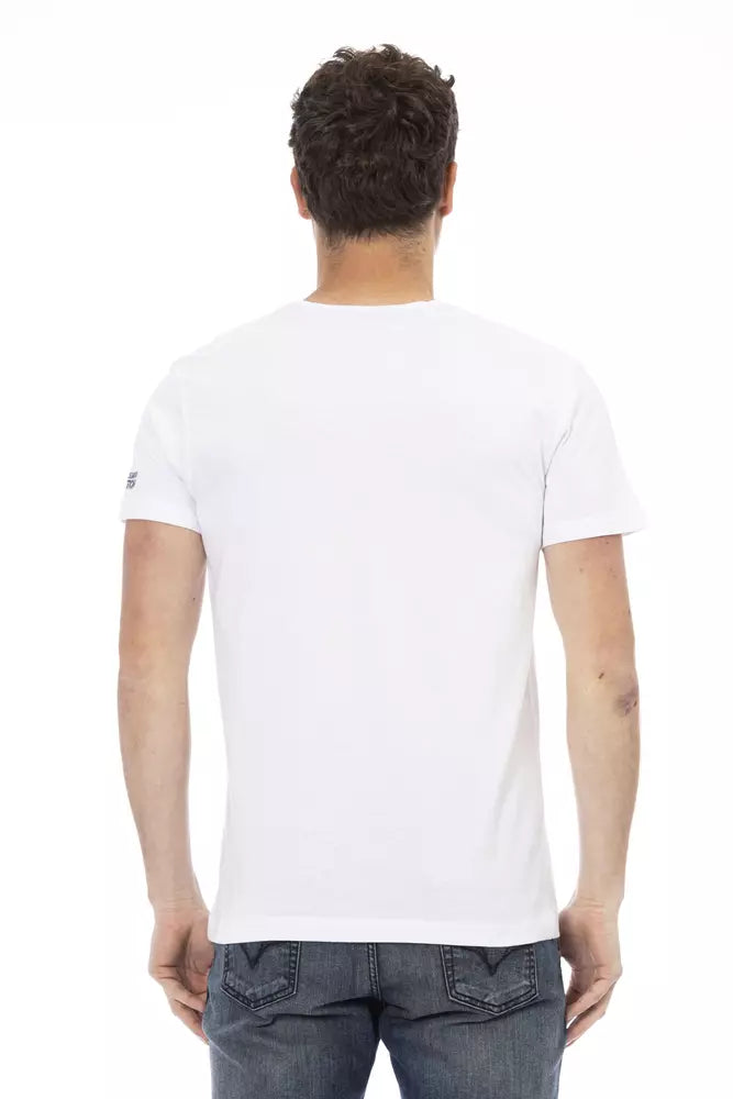 Trussardi Action Elegant White Tee with Artistic Front Print