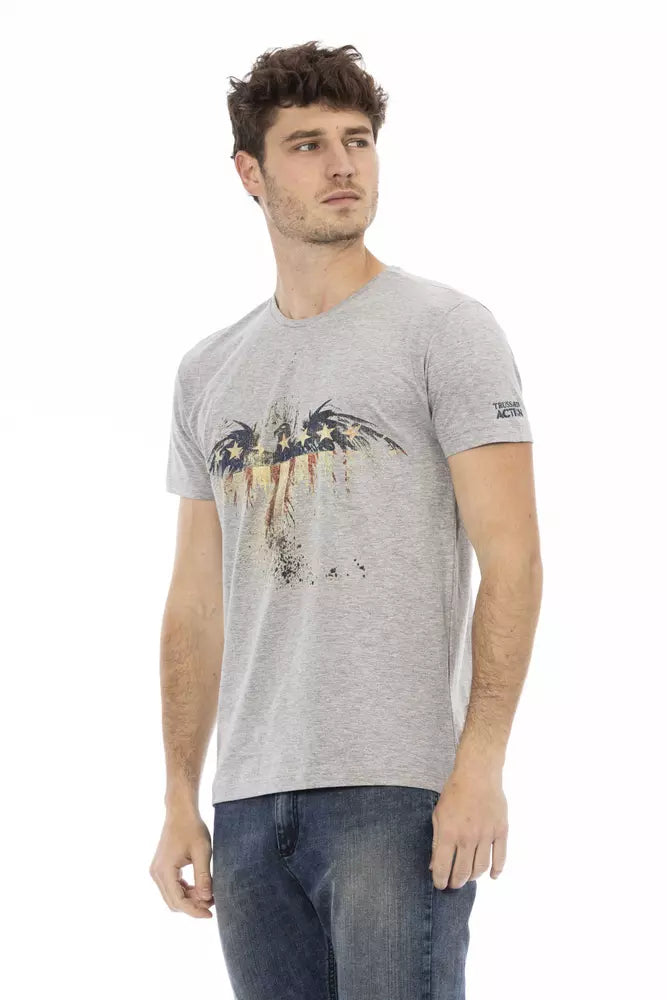 Trussardi Action Elevated Casual Gray Tee with Unique Front Print