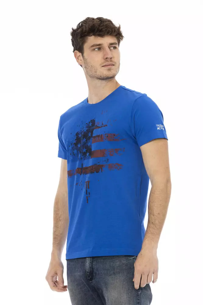 Trussardi Action Elegant Blue Short Sleeve Tee with Front Print