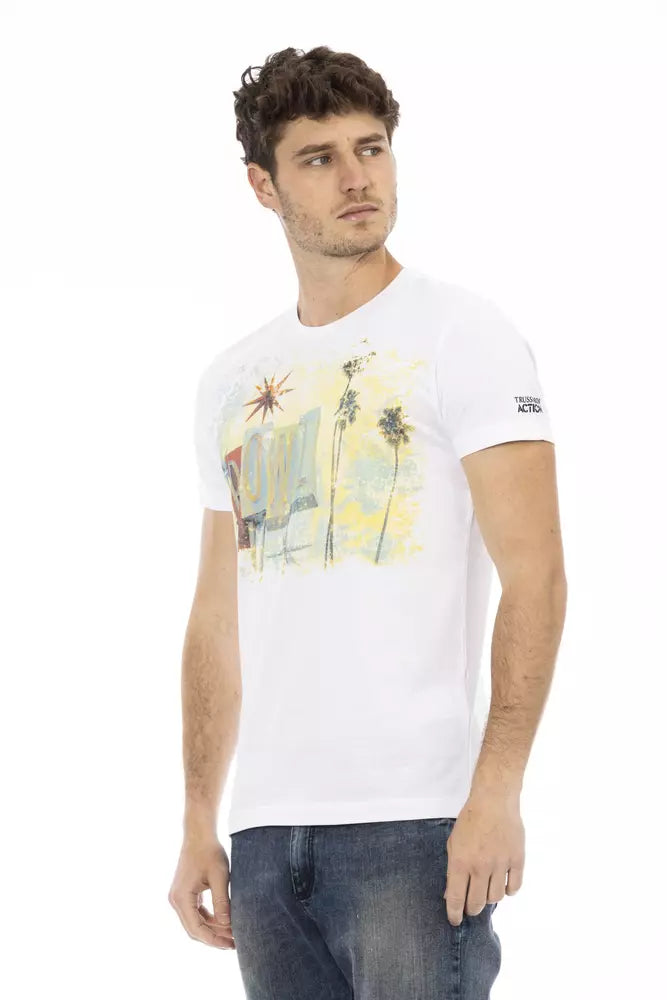 Trussardi Action Elegant White Tee with Artistic Front Print