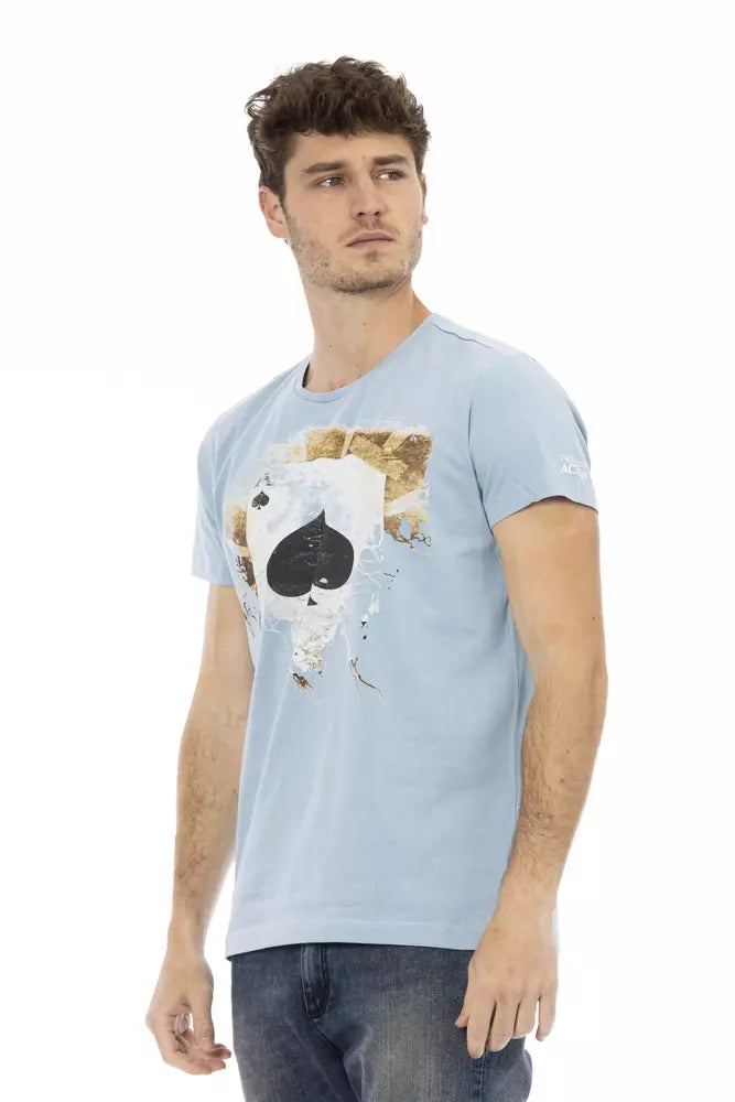 Trussardi Action Elevated Casual Light Blue Tee with Unique Front Print