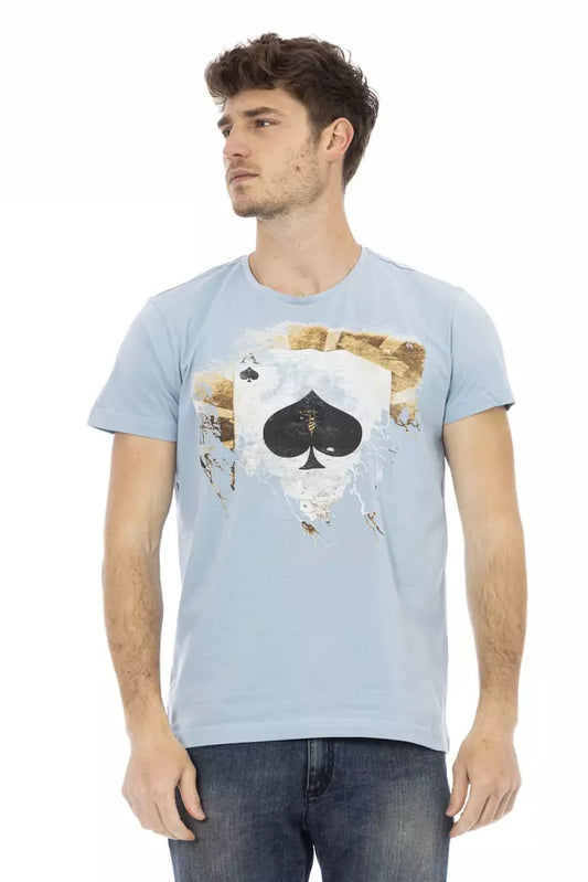 Trussardi Action Elevated Casual Light Blue Tee with Unique Front Print