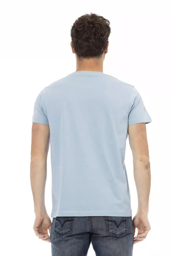 Trussardi Action Elevated Casual Light Blue Tee with Unique Front Print