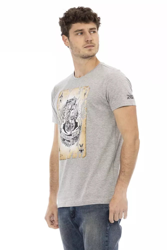 Trussardi Action Elegant Gray Short Sleeve Tee with Print