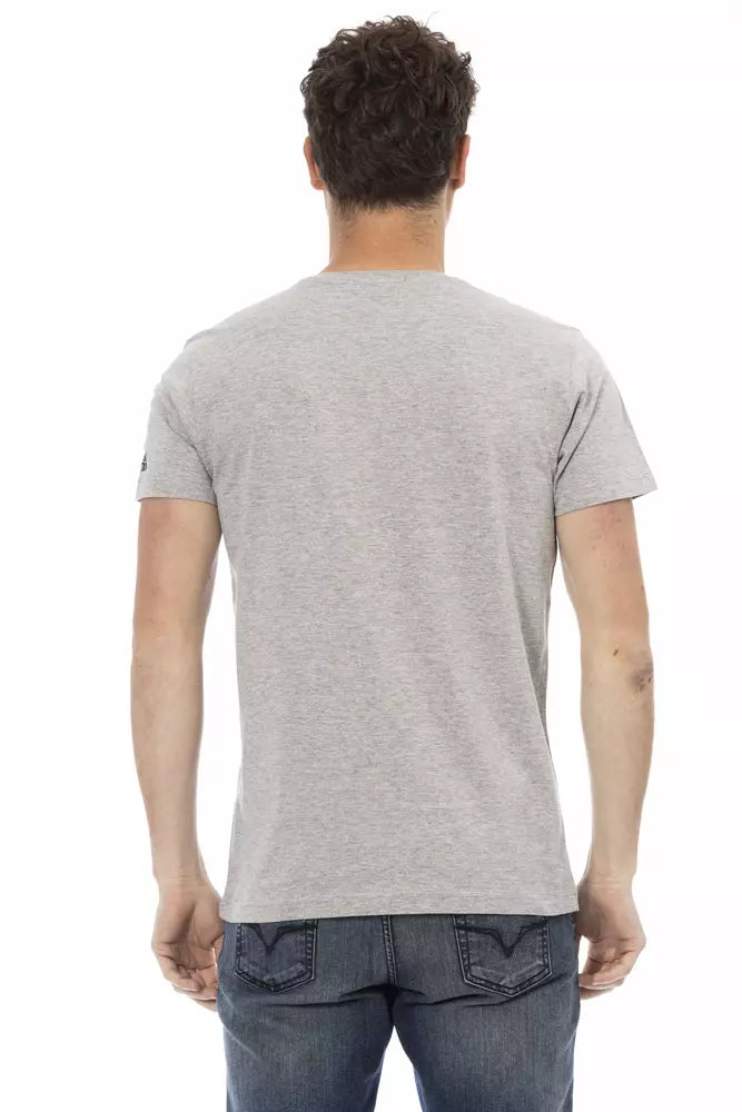 Trussardi Action Elegant Gray Short Sleeve Tee with Print