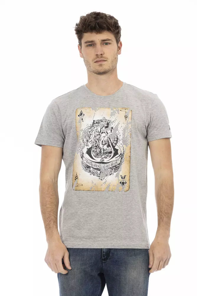 Trussardi Action Elegant Gray Short Sleeve Tee with Print