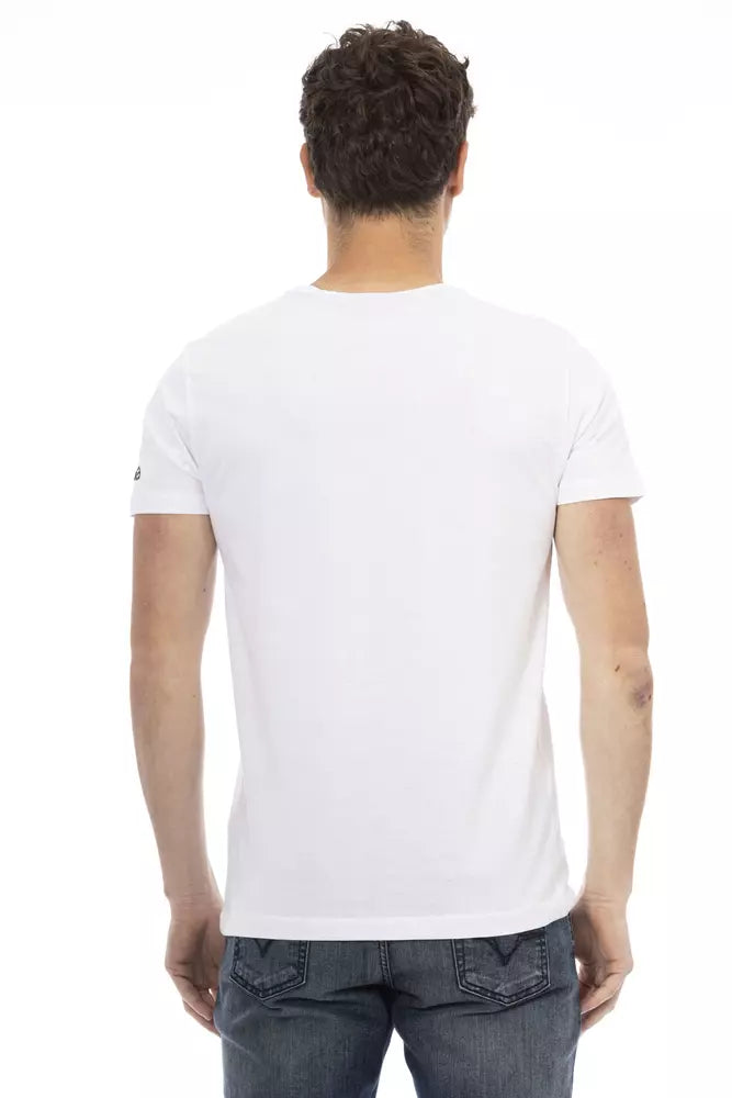 Trussardi Action Sleek White Round Neck Tee with Front Print