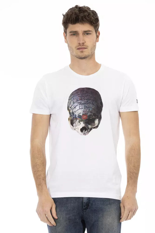 Trussardi Action Sleek White Round Neck Tee with Front Print