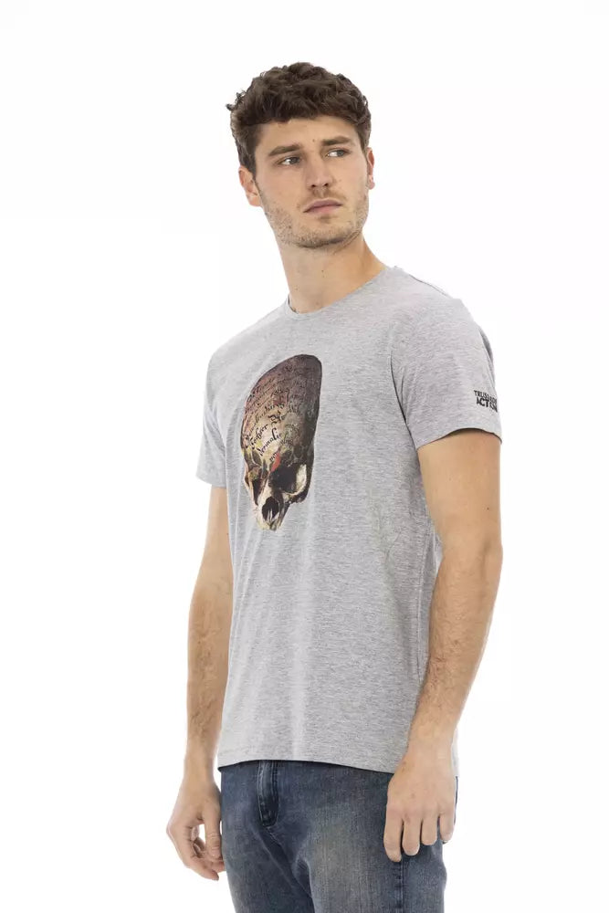 Trussardi Action Sleek Summer Gray T-Shirt with Front Print