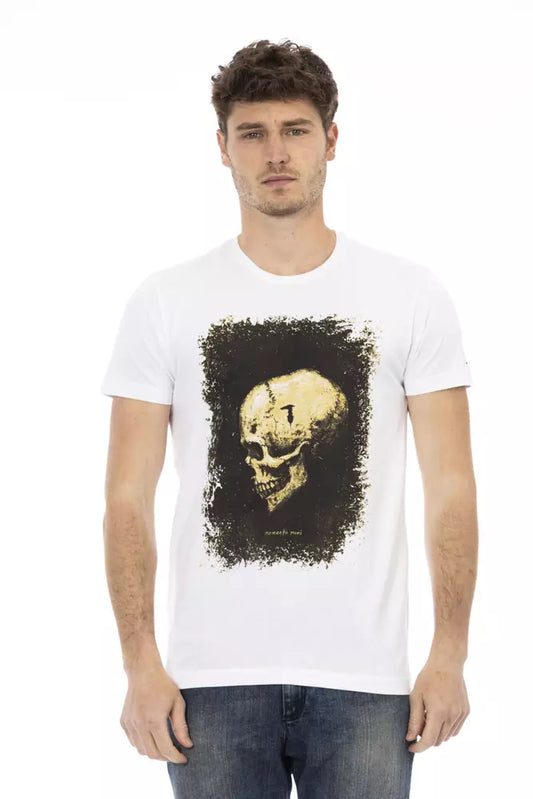 Trussardi Action Sleek White Graphic Tee with Artistic Print