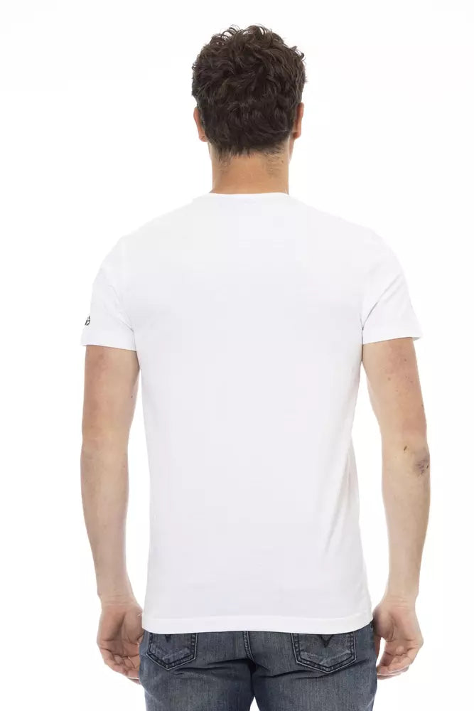 Trussardi Action Sleek White Graphic Tee with Artistic Print