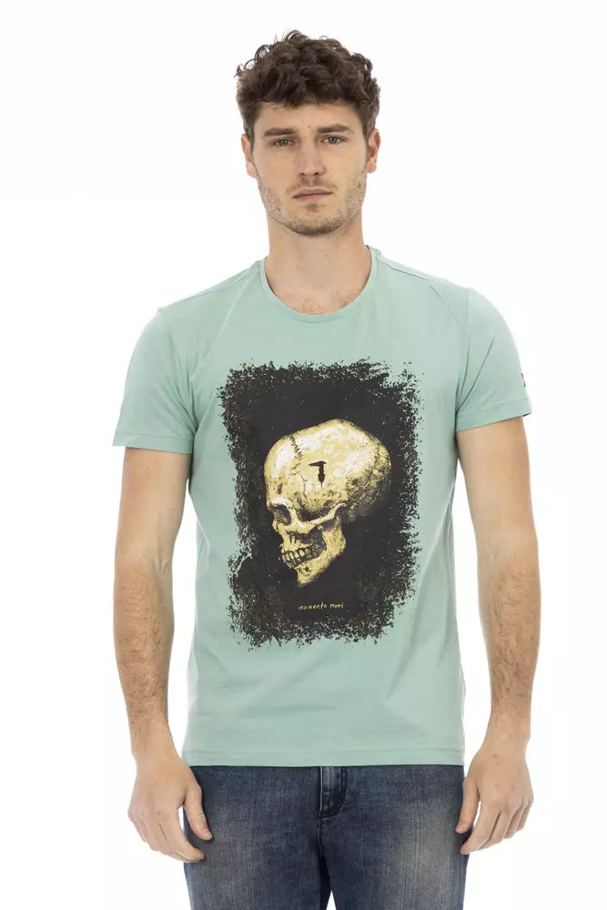 Trussardi Action Casual Chic Green Tee with Graphic Appeal