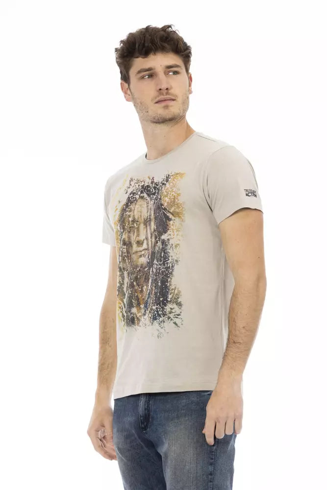 Trussardi Action Beige Short Sleeve Cotton-Blend Tee