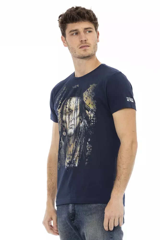 Trussardi Action Elevate Casuals: Blue Crew Neck Tee with Print