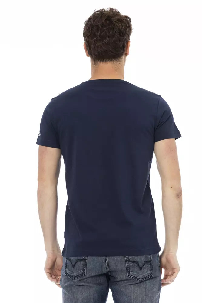 Trussardi Action Elevate Casuals: Blue Crew Neck Tee with Print