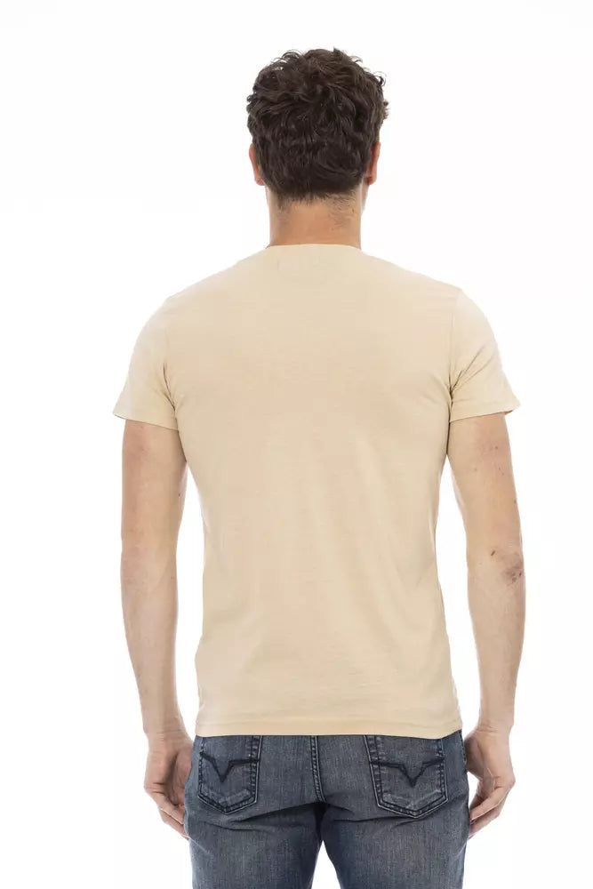 Trussardi Action Beige V-Neck Tee with Elegant Front Print