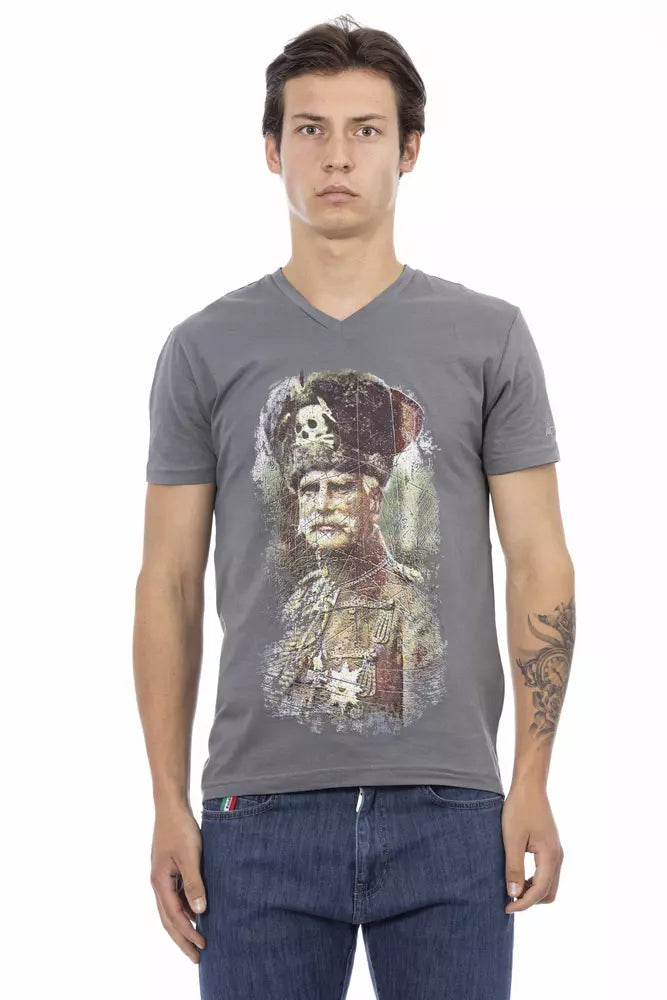 Trussardi Action Elegant V-Neck Tee with Front Print Design