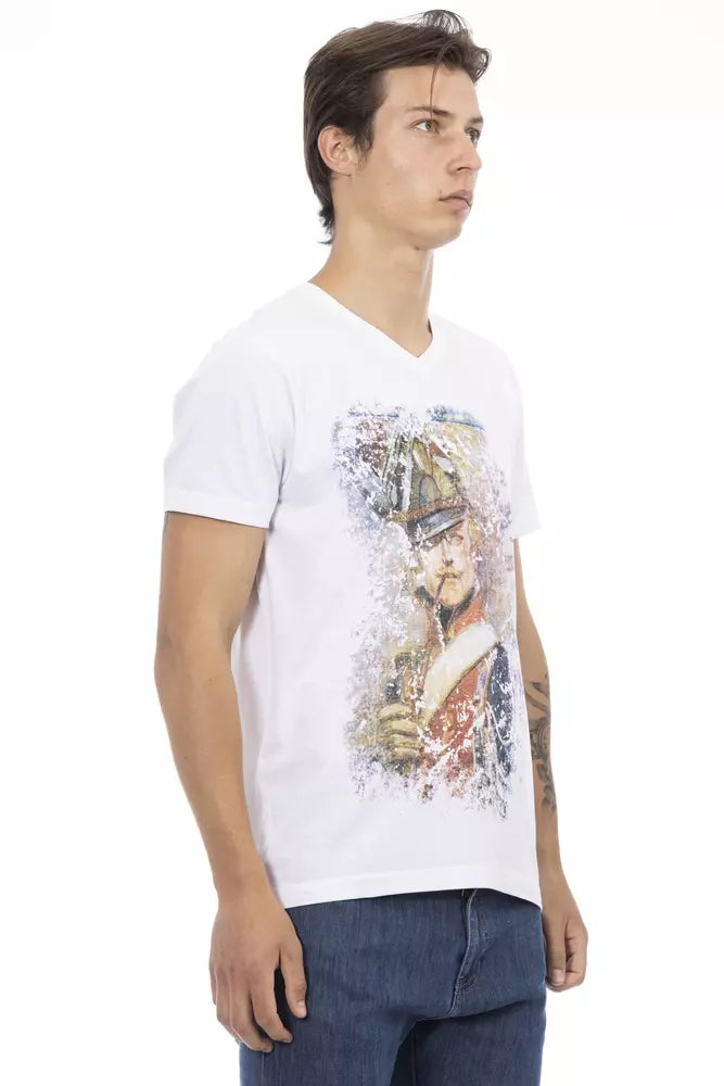 Trussardi Action Chic V-Neck Tee with Bold Front Print