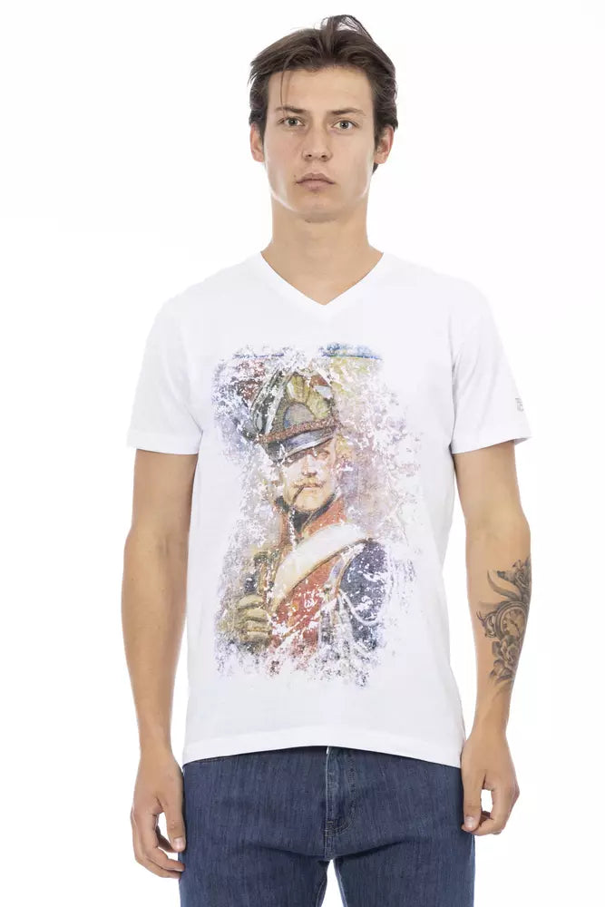 Trussardi Action Chic V-Neck Tee with Bold Front Print