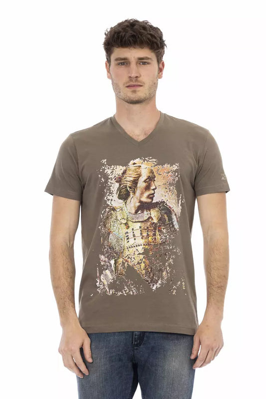 Trussardi Action Elegant V-Neck Tee with Chic Front Print