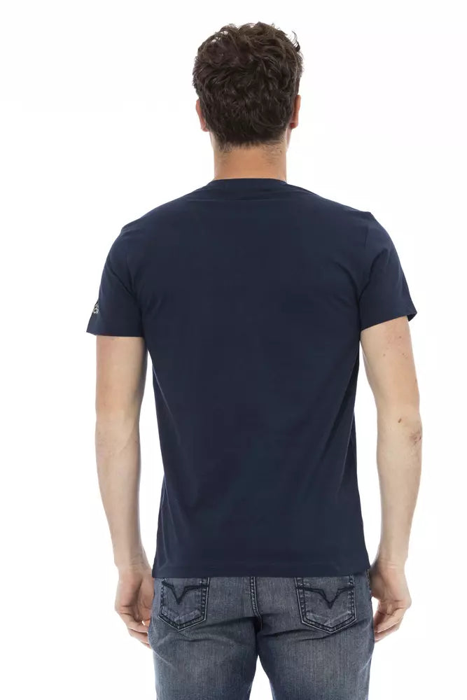 Trussardi Action Chic Blue V-Neck Tee with Elegant Front Print