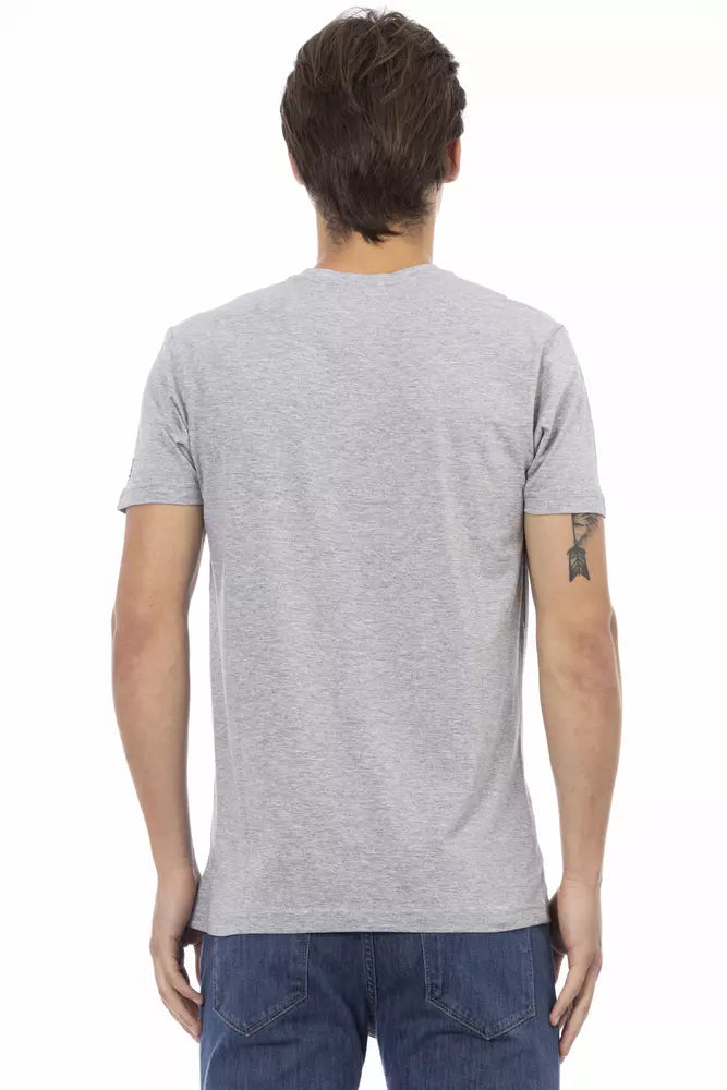 Trussardi Action V-Neck Cotton Blend Tee in Sleek Gray